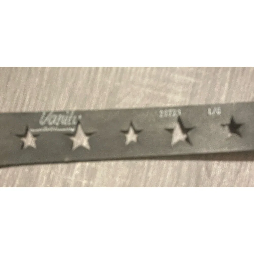 Black Vintage Vanity Stars Cut Out Belt Big Silver Buckle Size Large READ
